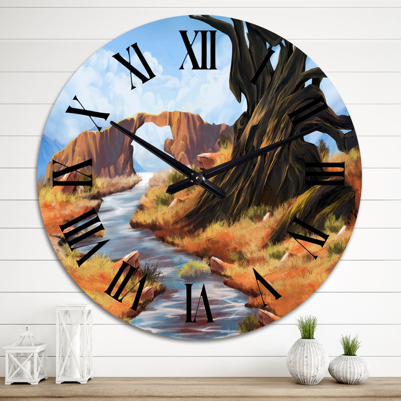 Pont de pierre sur une rivière d'automne - Horloge murale traditionnelle, Grand