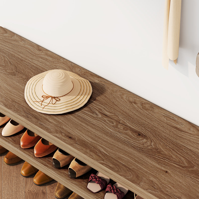 Banc à chaussures en bois aggloméré de 47,24 po, banc d'entrée en bois à 2 niveaux, range-chaussures moderne, Brun
