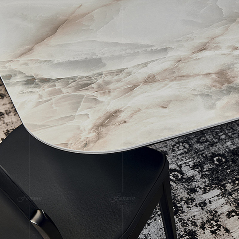 Table de salle à manger en acier au carbone fritté, H 29,53 po x L 78,74 po x l 39,37 po, Blanc, Argent