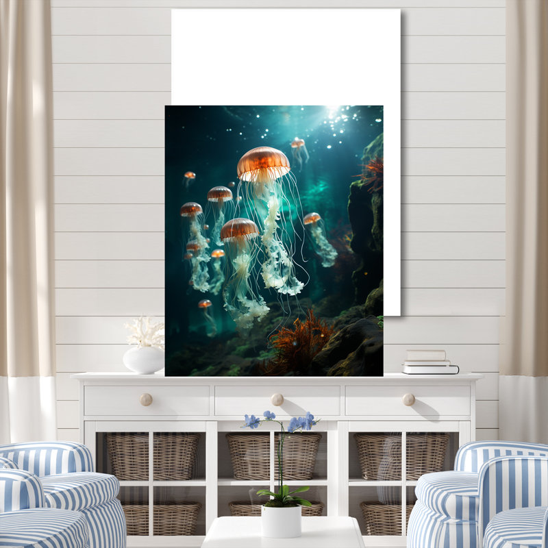 «Green Jellyfish Family» sur toile, Toile tendue, H 40 po x l 30 po x P 1,5 po