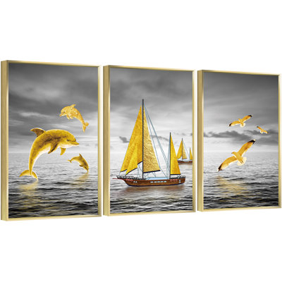 Luxueux aluminium encadré, ensemble de 3 reproductions d'art encadrées sur toile 2