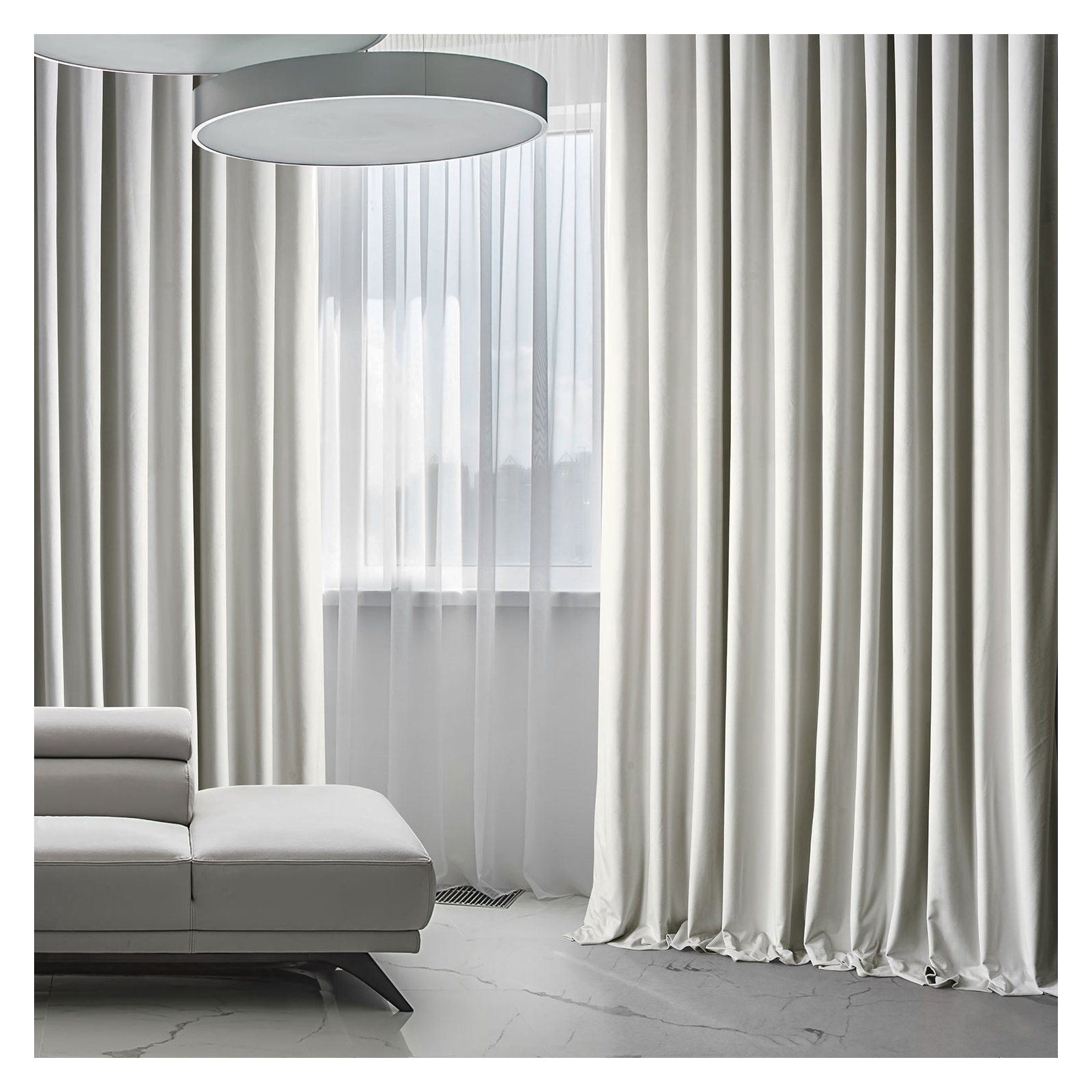 Loria Plush Velvet 100% Blackout Curtains For Bedroom, Living Room - Single Panel, Misty White, 100" W x 96" L