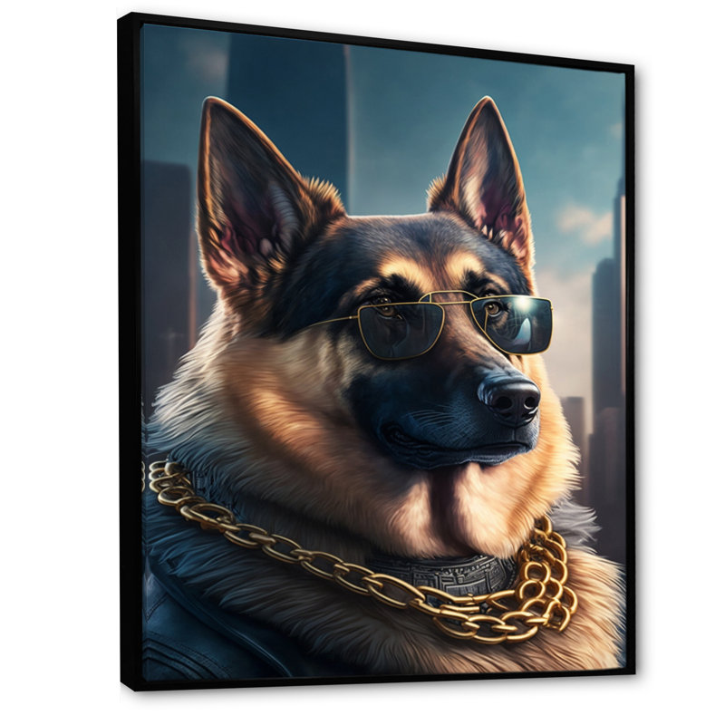 «German Shepherd Gangster in NYC I», impression sur toile, H 32 po x l 24 po x P 1 po, Toile avec cadre flottant noir