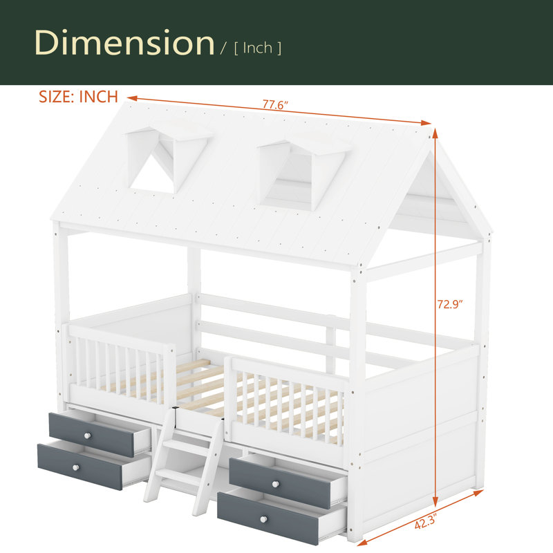  Cadre de lit Bed House, Lit simple, Blanc