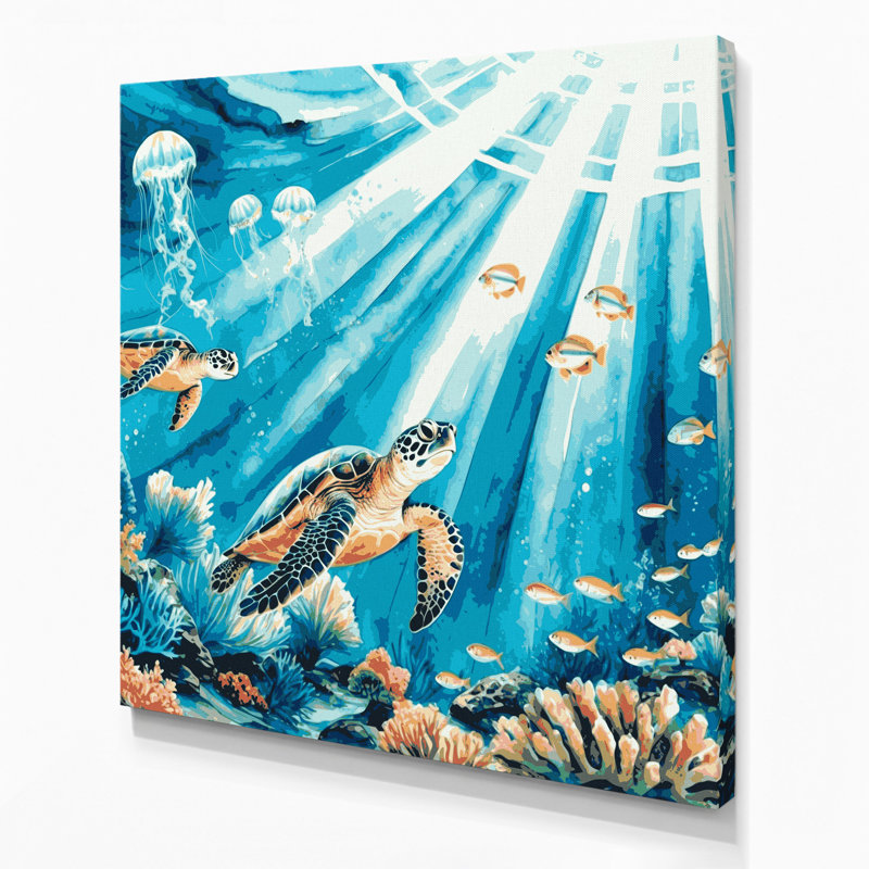 Coastal Marina Life Blue Canvas Wall Art, 32" H x 32" W