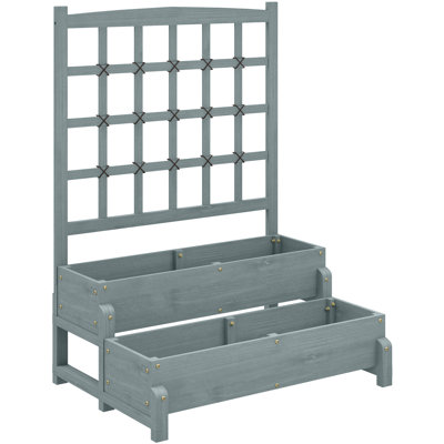 2-Tier Raised Garden Bed with Trellis 88*66*121 cm Wood 1 Piece Raised Garden Bed with Trellis with Climbing Trellis