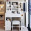 Petite coiffeuse avec tiroir de gauche, tabouret rembourré, centrale électrique encastrée, support pour sèche-cheveux et miroir à DEL coulissant à commande tactile pour petites pièces de style américain 29,2 po blanc 2 AC + 2