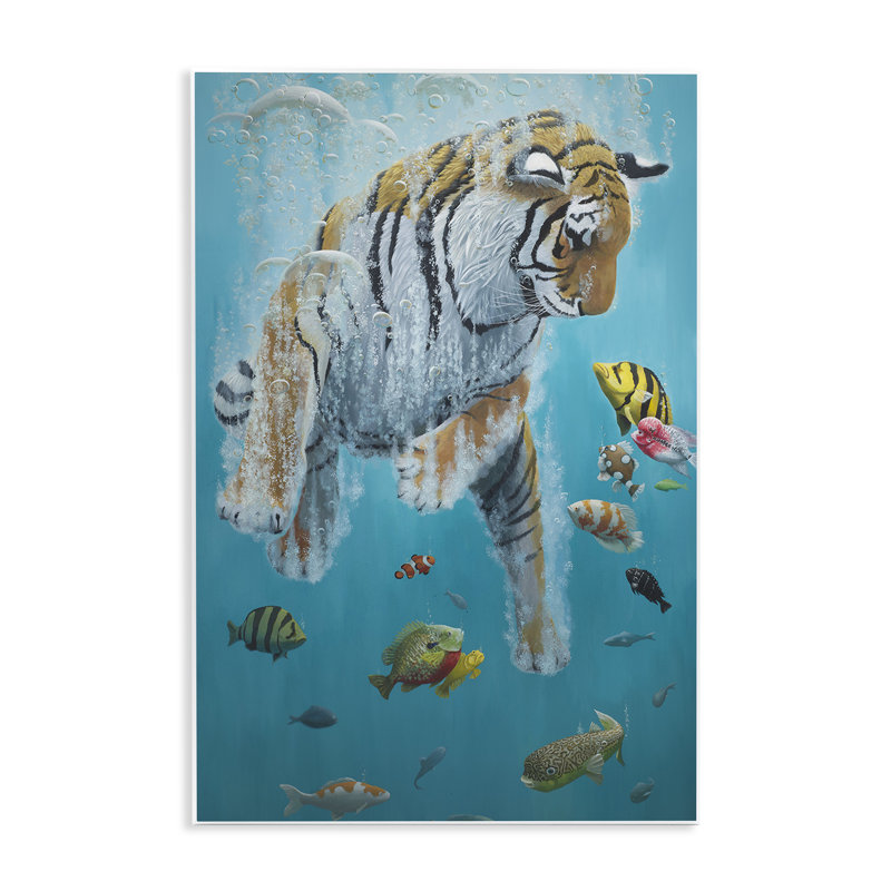 «Tigre nageant parmi les poissons», plaque par Heather, H 15 po x l 10 po
