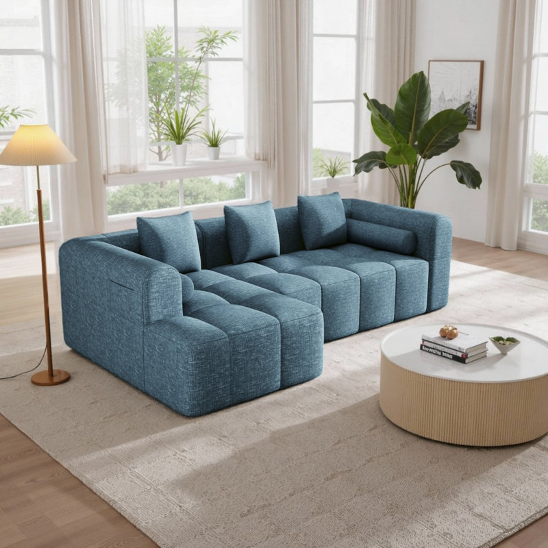 Canapé modulaire en chenille 101,2 po, Chenille bleu