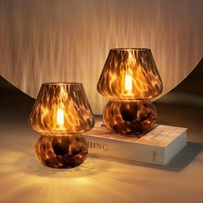 Lampe de table champignon vintage pour ensemble de chambre à coucher de 2, lampe de chevet de table de chevet en verre translucide à intensité variable, dôme esthétique Murano
