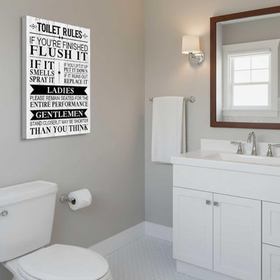 Funny Toilet Rules Quotes Canvas Wall Art Black And White Humor Eclectic Bathroom Painting Picture Wall Decor Poster Print Artwork For Washroom Restroom Home Decoration
