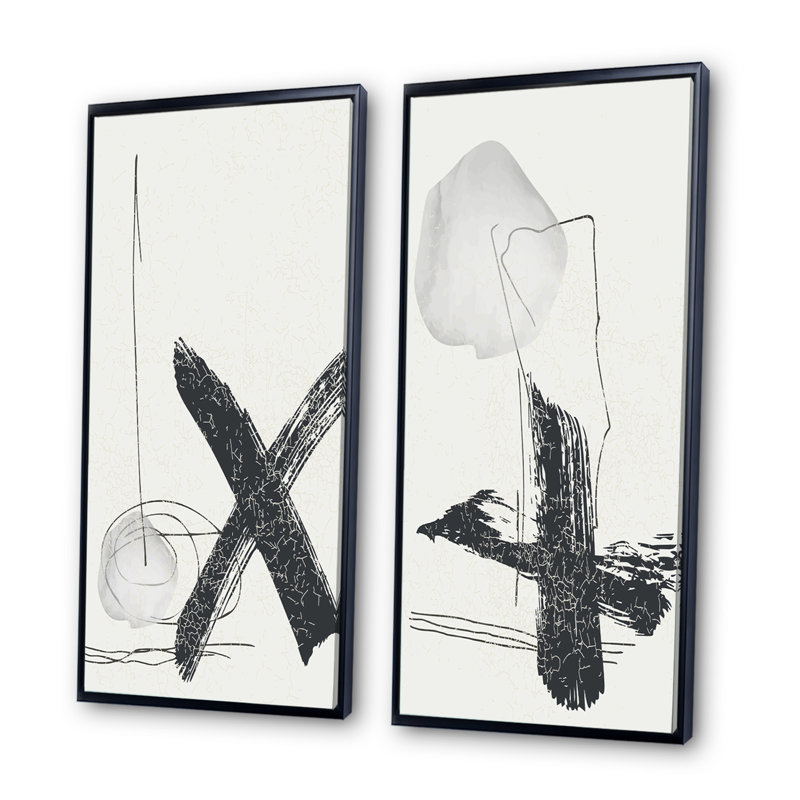 «Trendy Abstracts with Vibrant Organic Shapes VI», ensemble de 2 peintures, H 20 po x l 24 po x P 1 po, Cadre noir