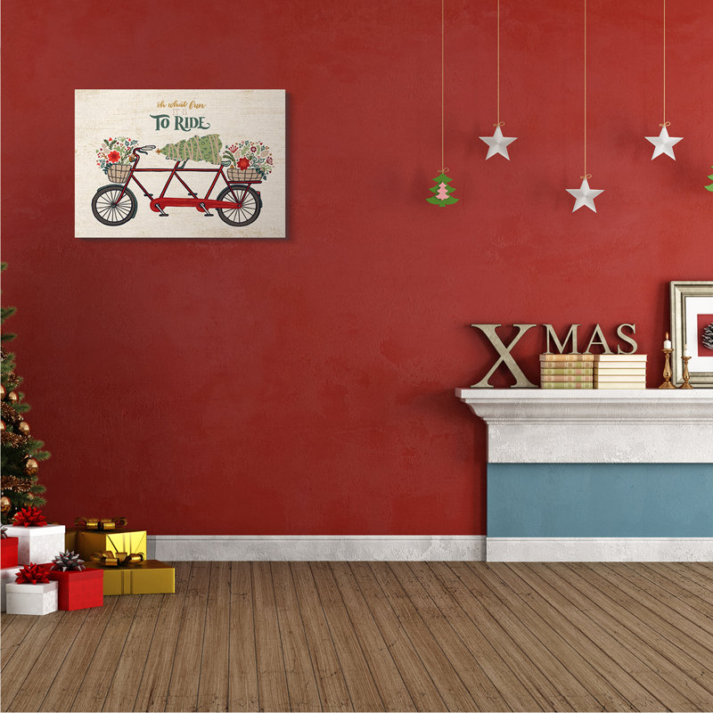 Vélo tandem «Oh What Fun Christmas Sentiments», H 24 po x l 30 po, Toile tendue