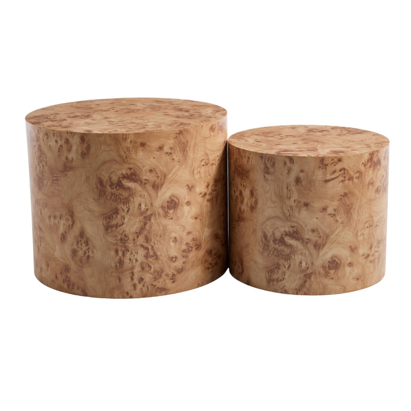 Table basse ronde à tambour gigogne pour salon, chambre à coucher sans assemblage, Bois jaune
