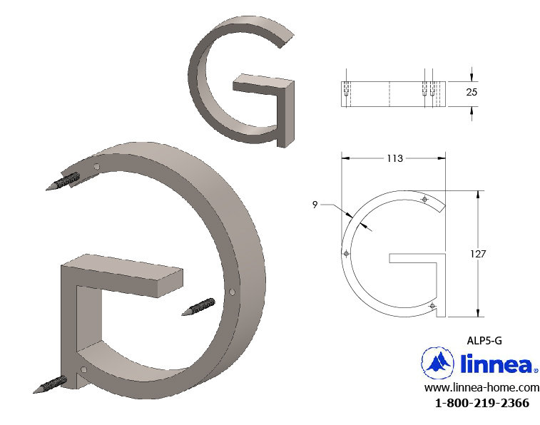 5" Floating Mount House Letter, B, Satin Stainless Steel
