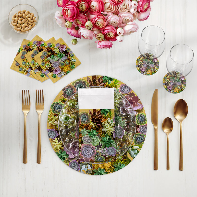 Sous-verres ronds succulents en cuir végétalien doré, Doré