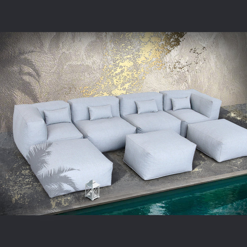 Ensemble de patio extérieur modulaire 4 pièces en mousse, poufs, canapé d'angle extérieur en tissu oléfine résistant à l'eau pour terrasse de jardin