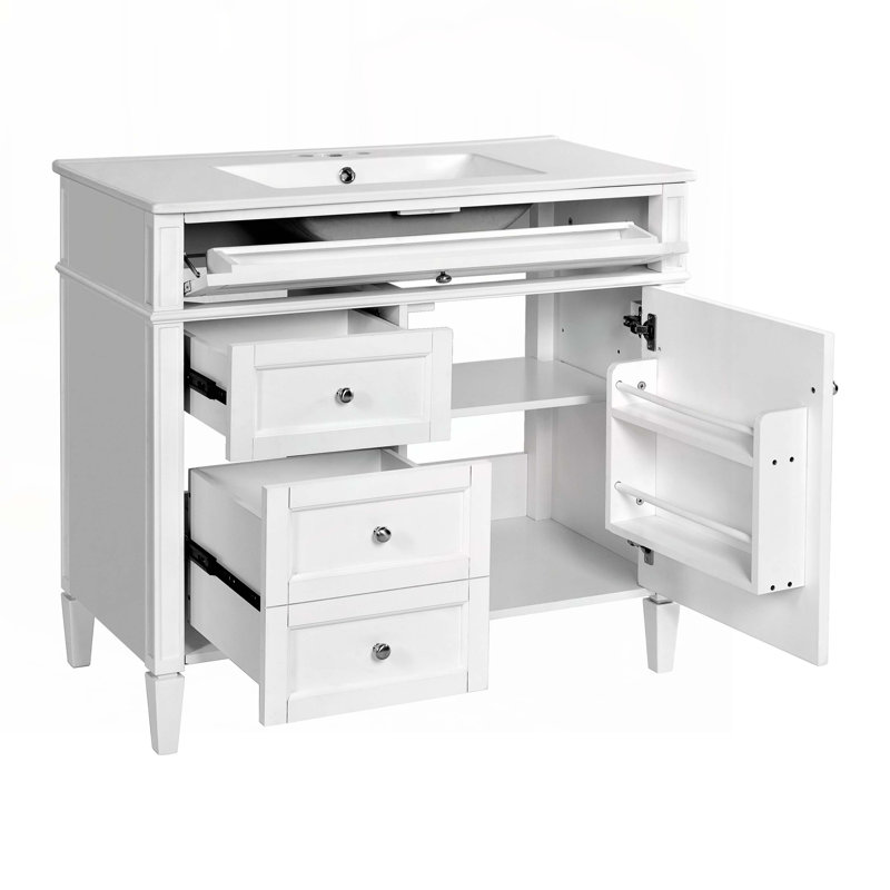 Meuble-lavabo avec lavabo et meuble de rangement 2 tiroirs, Blanc