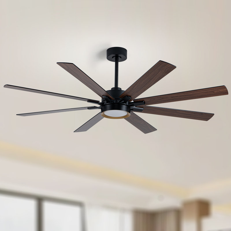 65 in. 8-Blade Black / Walnut Brown Ceiling Fan with LED Light, Remote and APP Control, Two-Toned Blade, DC Motor