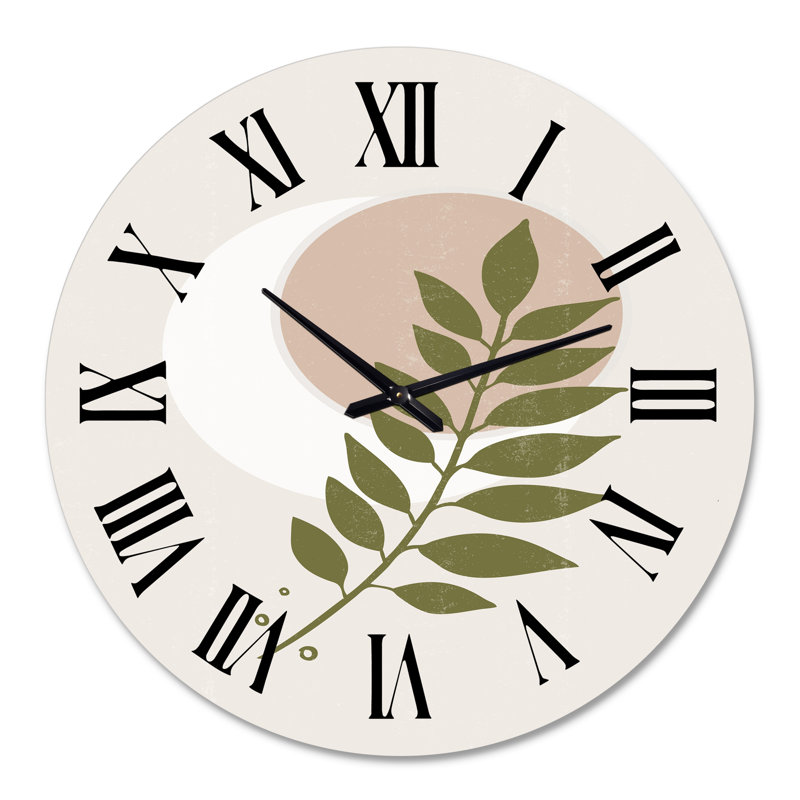 Lune géométrique abstraite avec feuille IV - horloge murale moderne, Grand