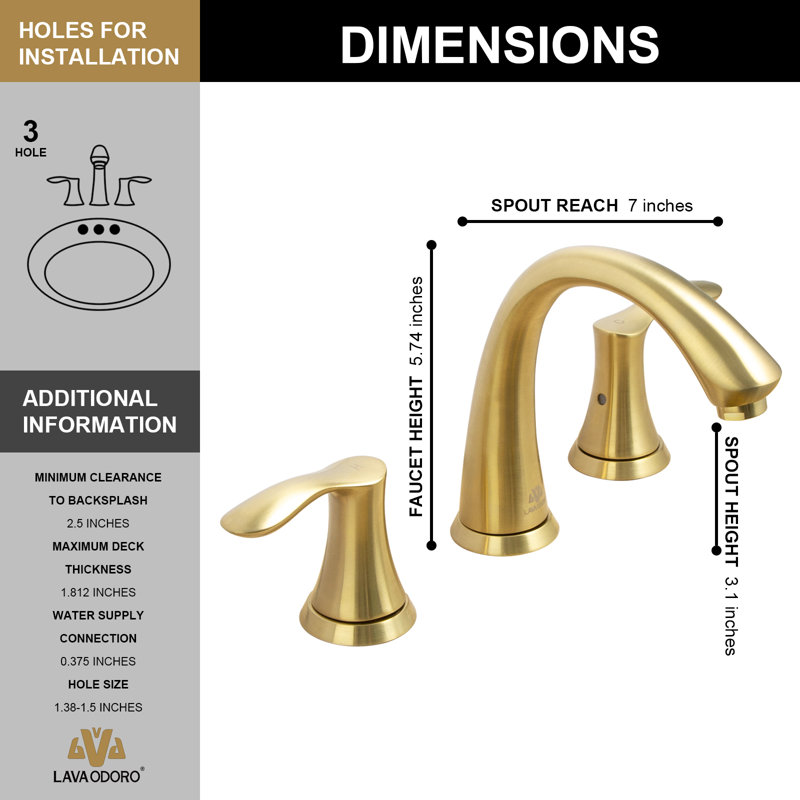 Widespread 2-Handle Bathroom Faucet with Drain Assembly, Brushed Gold