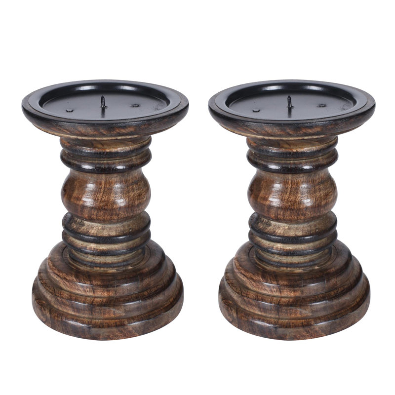 2 Piece Solid Wood Pillar Set, 13cm H x 10cm W x 10cm D