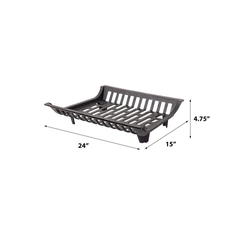 Modern Ember Essen Cast Iron Fireplace Log Grate | Heavy-Duty Fire Pit Cradle, 4.75" H x 24" W x 15" D