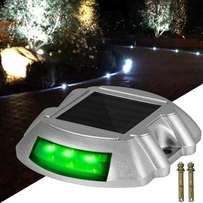 Green LED Solar Powered Aluminum Pathway Lights Pack of 4