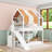 Wood Loft Bed With Slide And Built-In Shelves And Playhouse-Style-525818636