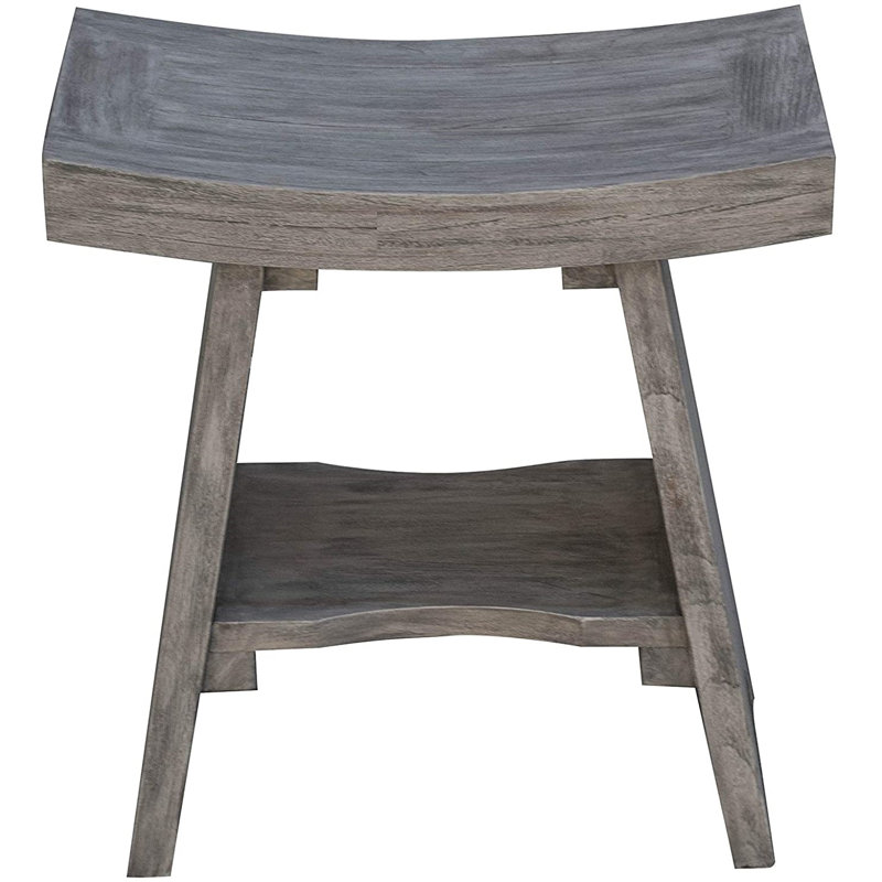Banc de douche rectangulaire en bois massif avec tablette Ripley EcoDecors, Gris, H 19 po x l 12 po x P 18 po