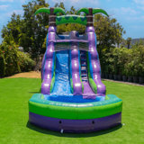 HeroKiddo 16 FT Purple Tropical Commercial Grade Water Slide with Splash Pool for Kids (with Blower)