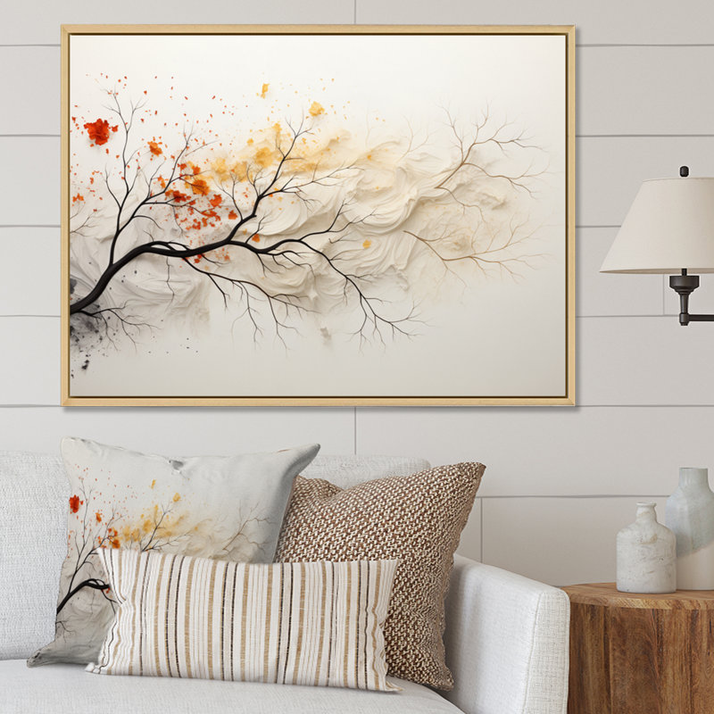 " White And Yellow Tree Whispering Willows ", 34" H x 44" W x 1.5" D, Natural