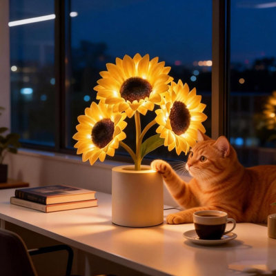 Shimmering Sunflower Lamp 3 Warm LED Lights 3 Levelss Dimming Sunflower Night Light Ambient Home Decor USB Charging Valentine's Day Gift For Living Room Bedroom