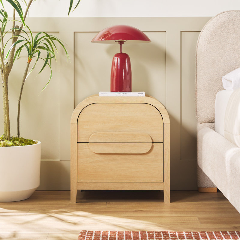 Sitarski Modern Curved 2 Drawer Nightstand, Coastal Oak