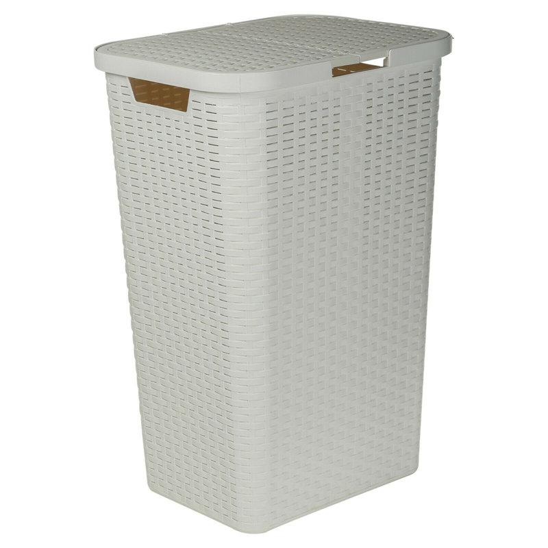 Plastic Laundry Hamper with Handles, White