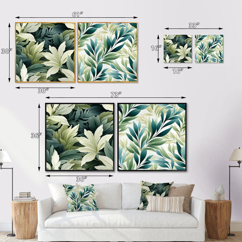 Ensemble de 2 feuilles tropicales à motif de feuilles tropicales - motif carré tropical, Cadre flottant brun