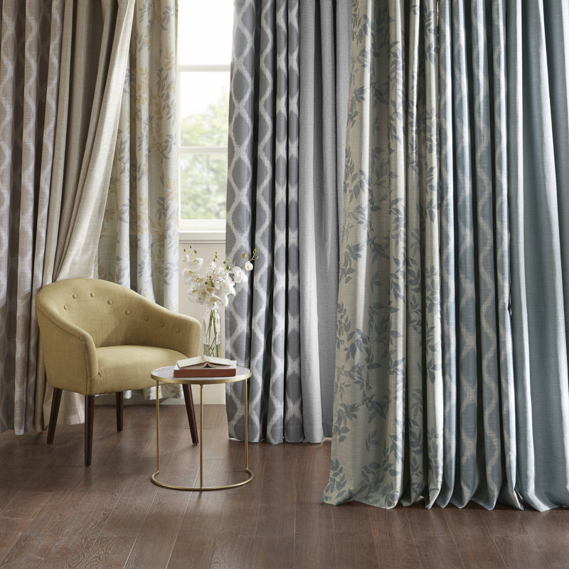 Blakesly Printed Ikat Blackout Single Curtain Panel, Gray, 100"W x 84"L