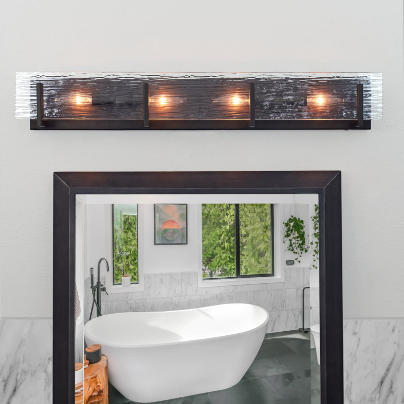 Barre d'éclairage de salle de bain 4 lumières en bronze huilé à intensité variable Tryston