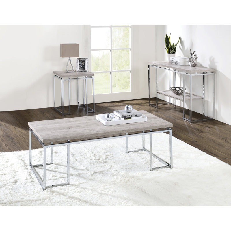 Table basse moderne avec plateau rectangulaire en bois et base en métal