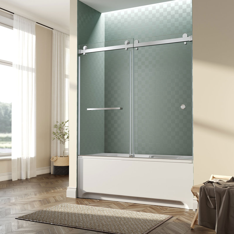 56" - 60" W x 66" H Sliding Frameless Tub Door, Chrome