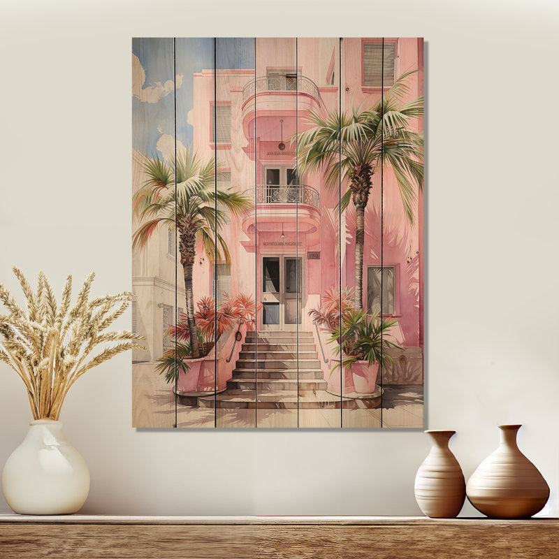 Pink Miami Artful Facades II sur bois, H 40 po x l 30 po x P 0,78 po