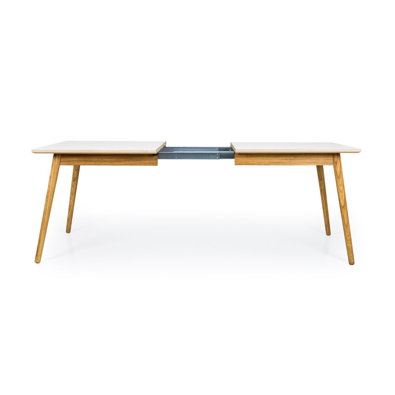 Golbahar Extendable Solid Wood Base Dining Table, White Laminate/Oak