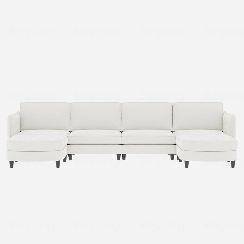 U-Shaped Sofas with Movable Ottoman and Arm with Pockets, Beige