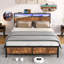 Industrial Full Bed Frame With LED Lights And 2 USB Ports, Bed Frame Full Size With Storage, Noise Free, No Box Spring Needed, Rustic Brown-553155936