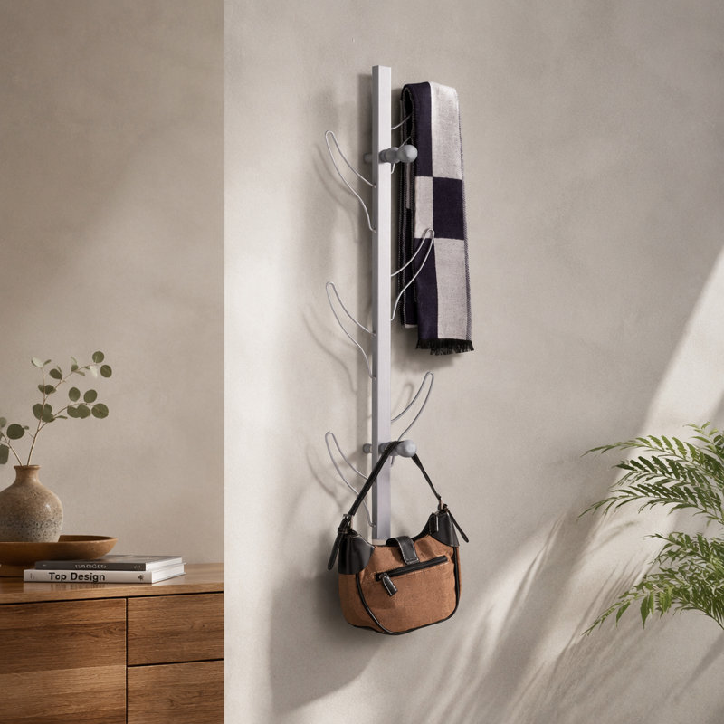 Versatile Wall Mounted Eight Hook Coat Rack for Space Optimization, Gray