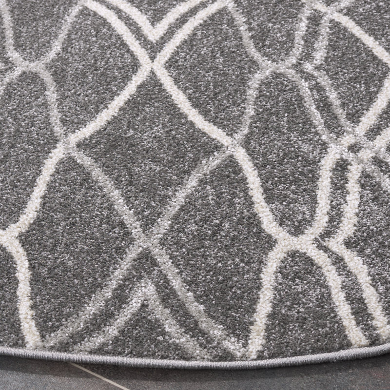 Tapis gris à motif géométrique Ammundsen, Rond 7 pi
