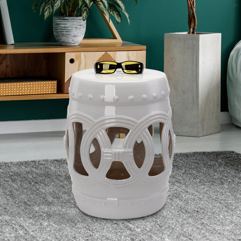 Tabouret de jardin en céramique 14 po x 17 po Outsunny, Blanc