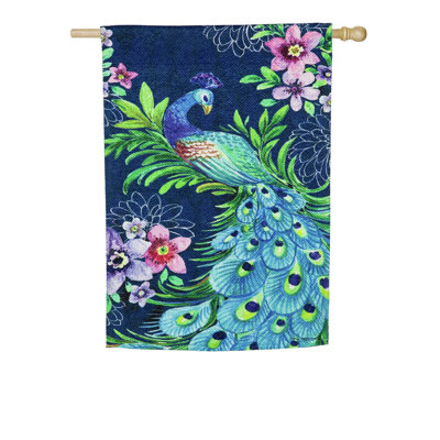 Mélange de polyester 2 côtés 43 x 29 po floral peacock drapeau maison