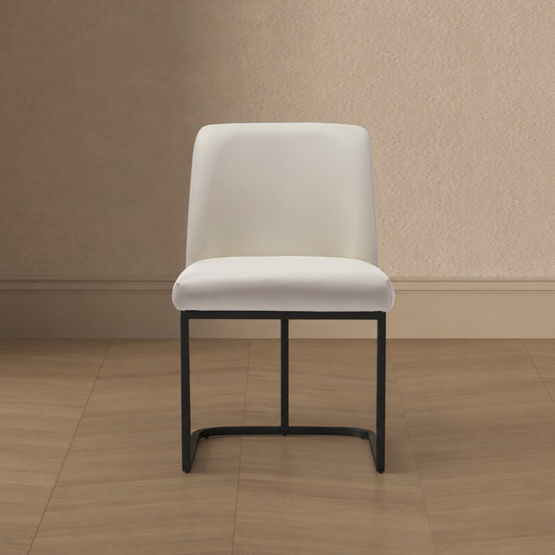 Serena Modern Vegan Leather Upholstered Steel Solid Back Dining Side Chair in Ivory, Cream