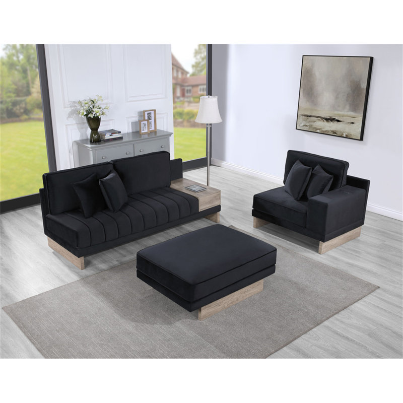 Canapé-lit modulaire réversible en velours noir avec compartiment de rangement Messina